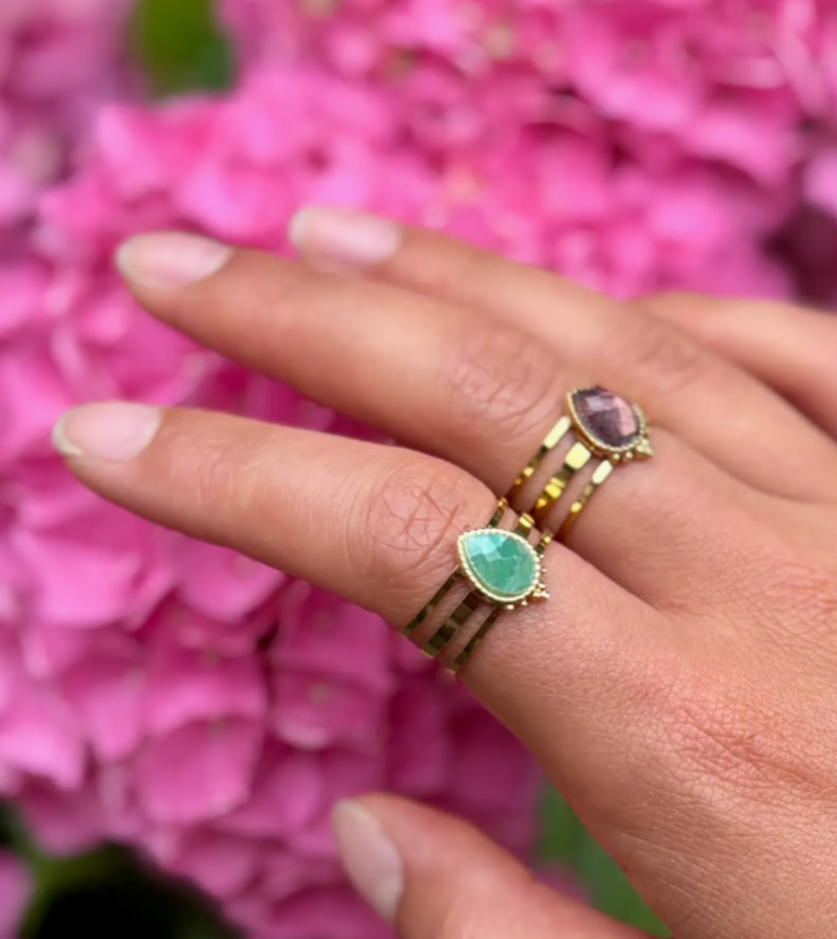 Amazonite Drop Triple Band Ring – 18ct Gold Plated | Adjustable
