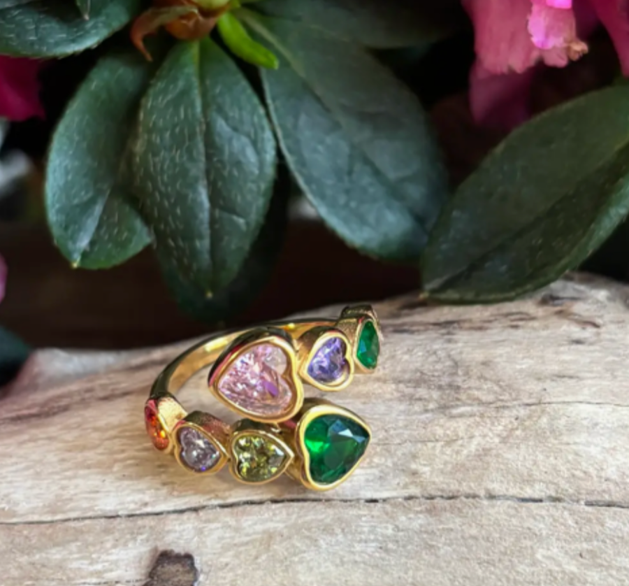 Faceted Heart Ring – 18ct Gold Plated | Adjustable