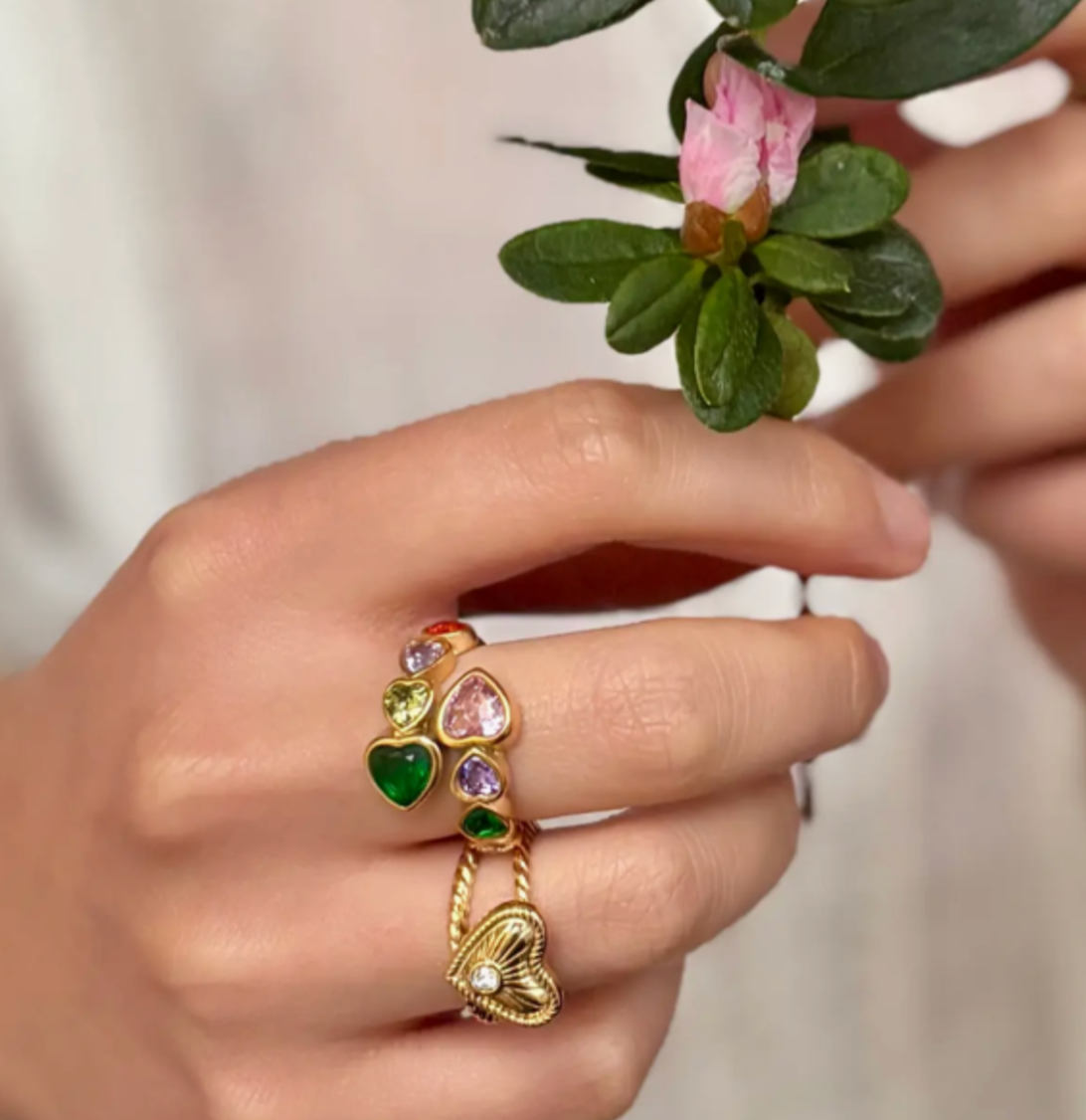 Faceted Heart Ring – 18ct Gold Plated | Adjustable