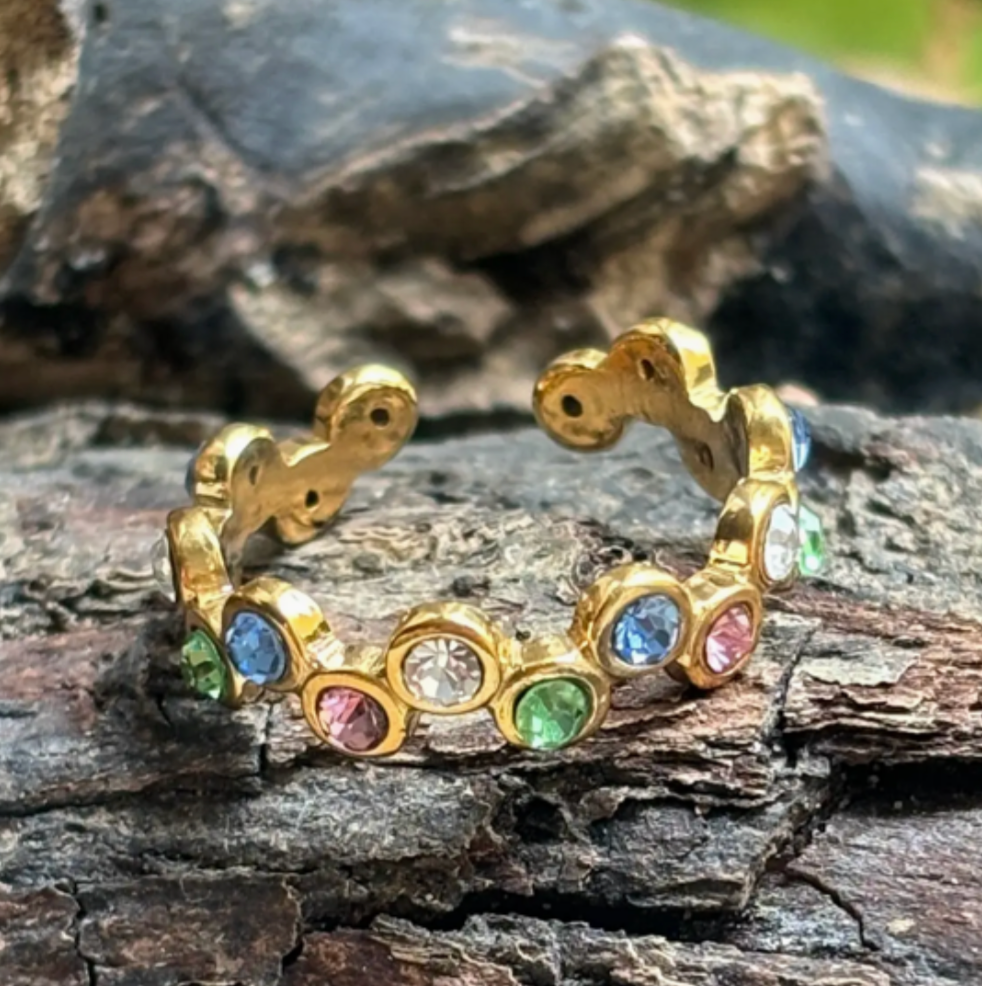 Multi Colour CZ Stackable Ring – 18ct Gold Plated | Adjustable