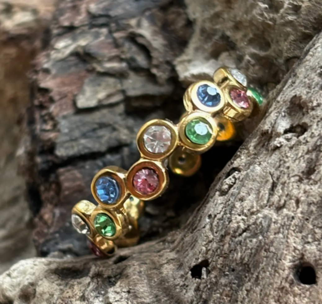 Multi Colour CZ Stackable Ring – 18ct Gold Plated | Adjustable