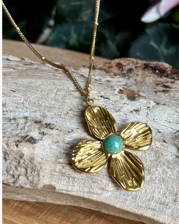 Amazonite Flower Pendant Necklace