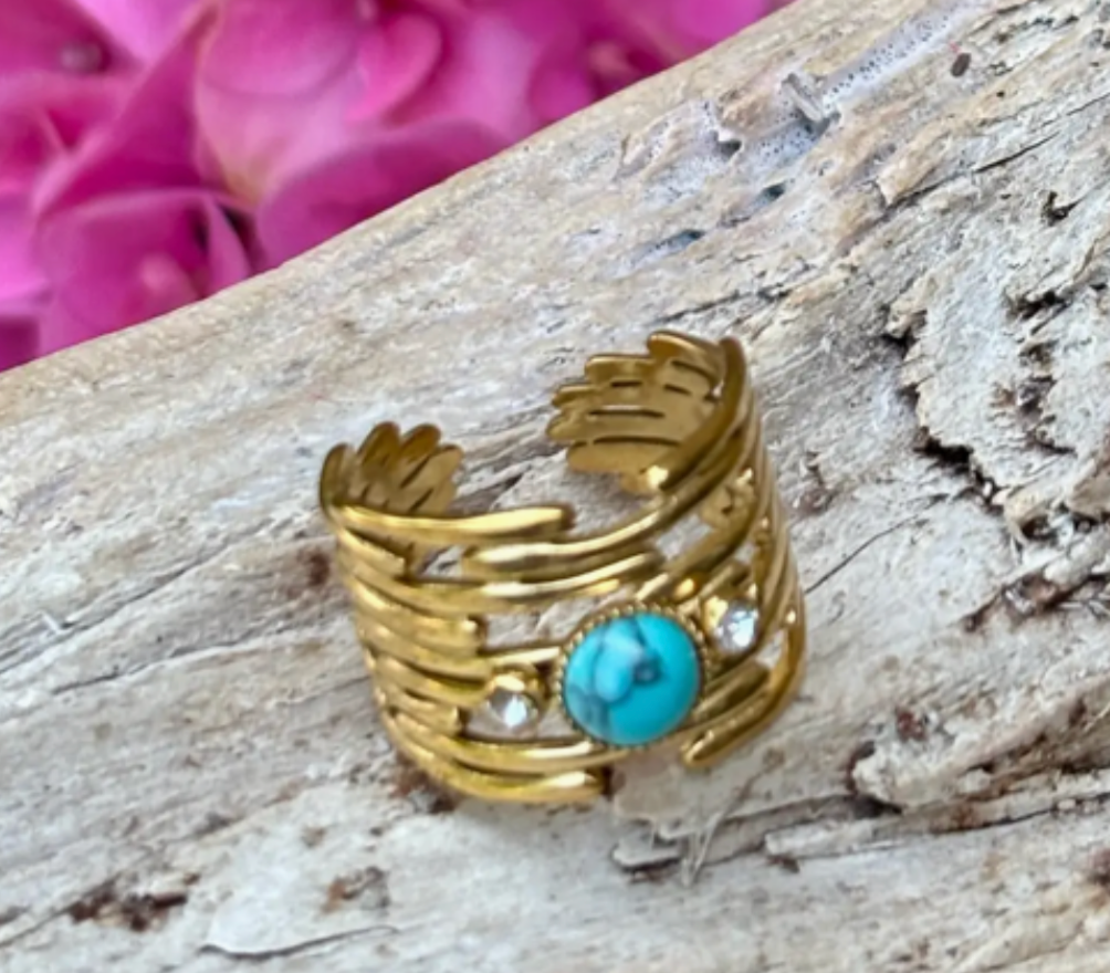 Turquoise Multi Band Ring – 18ct Gold Plated | Adjustable