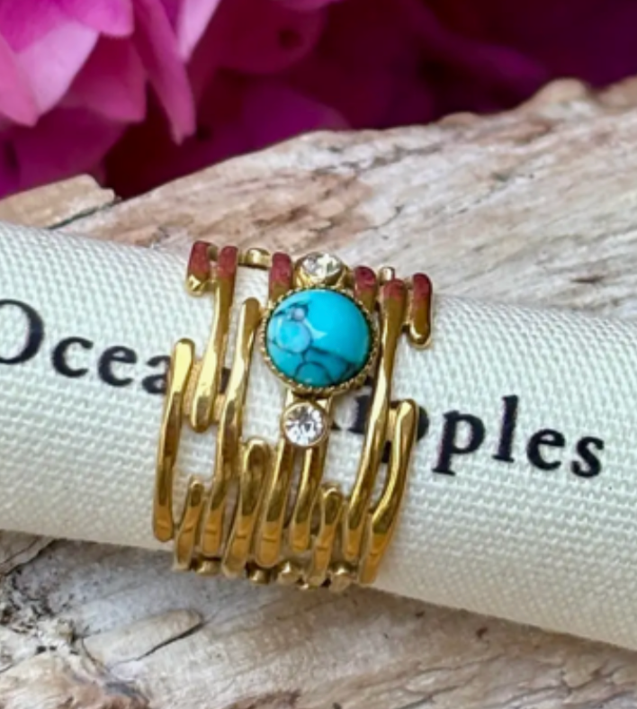 Turquoise Multi Band Ring – 18ct Gold Plated | Adjustable