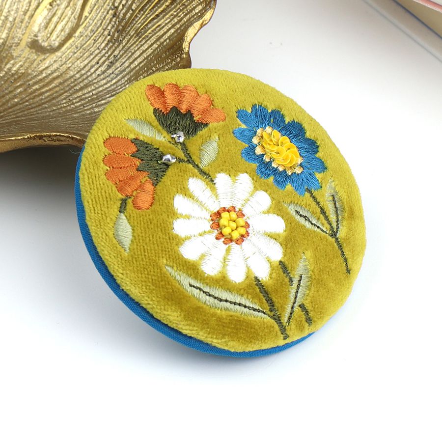 Chartreuse velvet autumn flowers compact handbag mirror