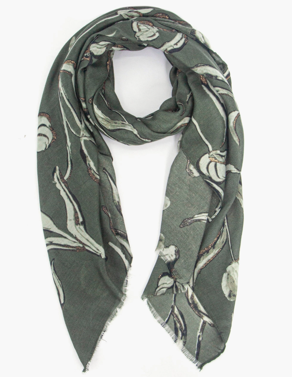 Ashely Lightweight Scarf | Khaki | Large Floral