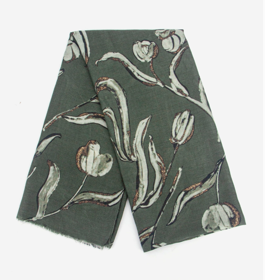 Ashely Lightweight Scarf | Khaki | Large Floral