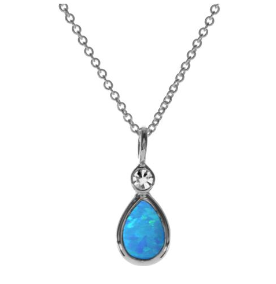 Blue Teardrop Opalite & Cubic Zirconia Necklace