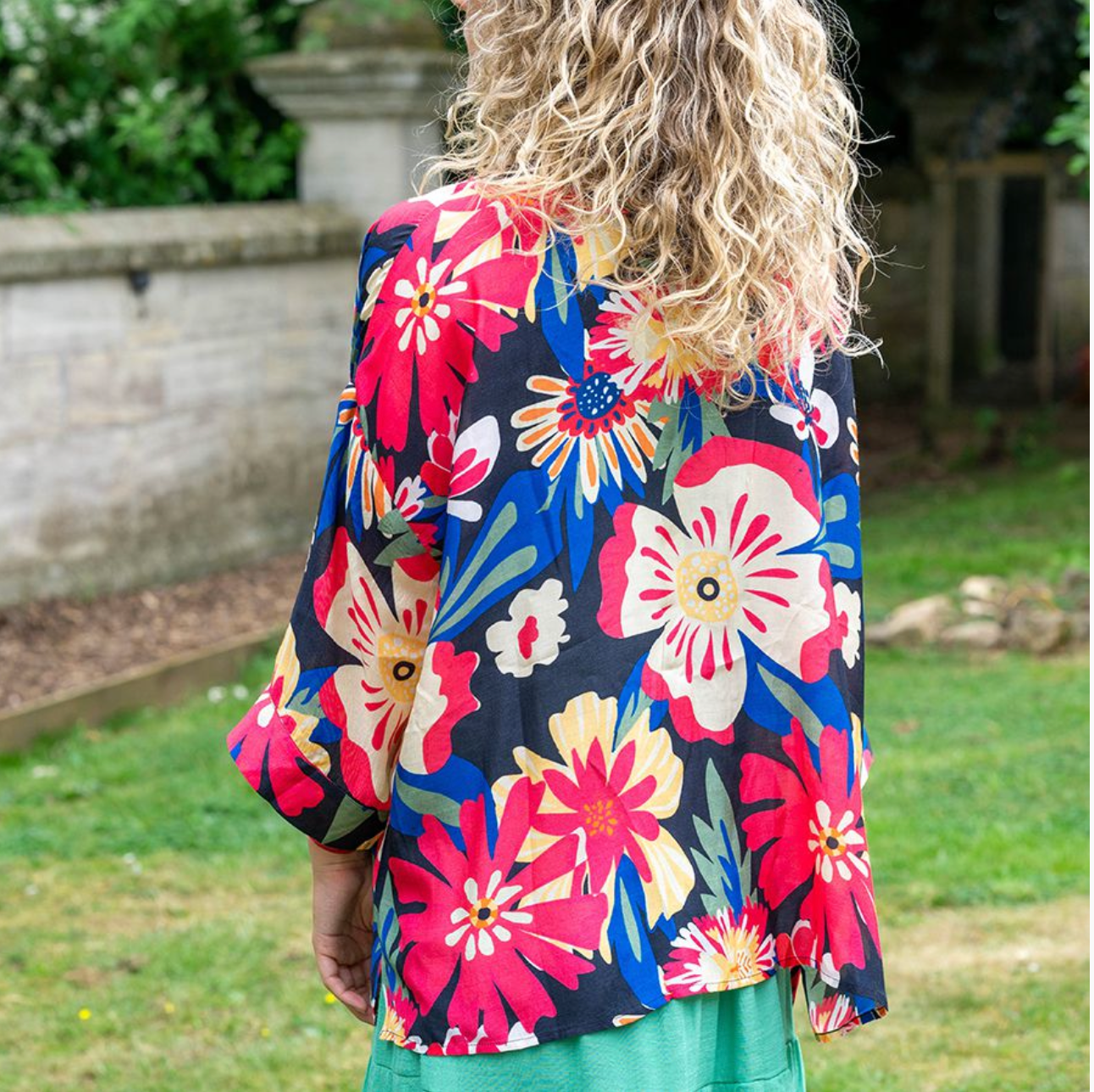 Coral, Red & Navy Mix Summer Kimono