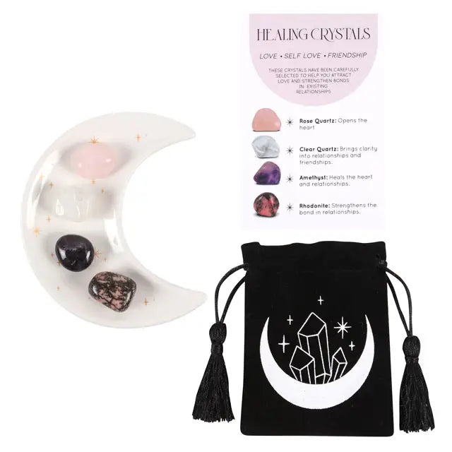 Love/Self-Love/Friendship Healing Crystal Set with Moon Trinket Dish