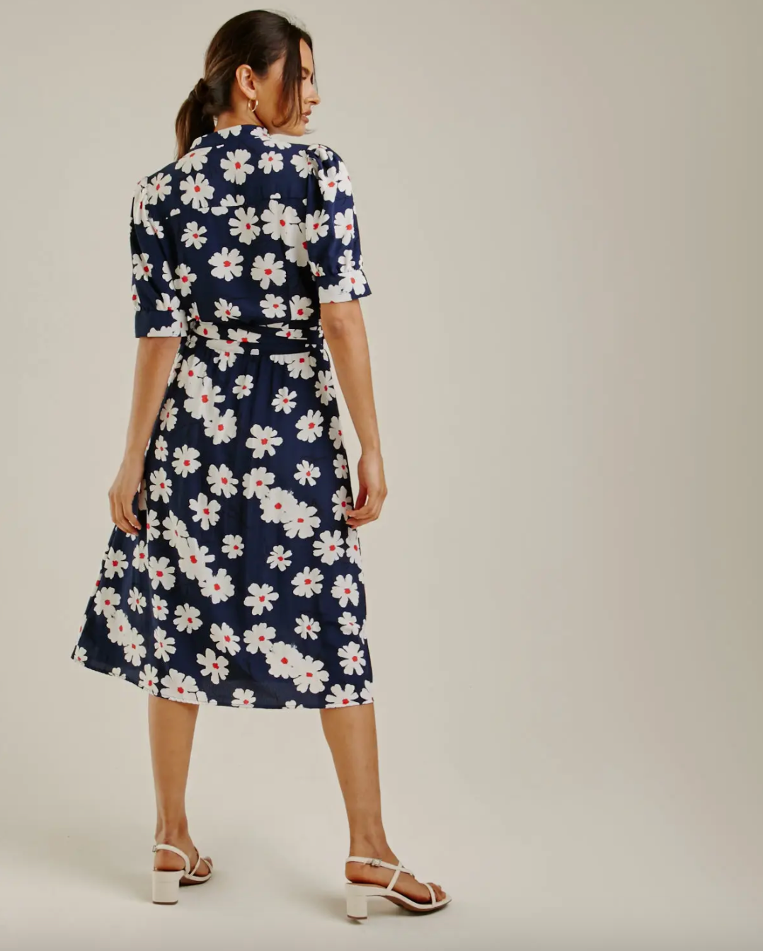 Daisy Printed Wrapped Hem Dress | Dark Blue