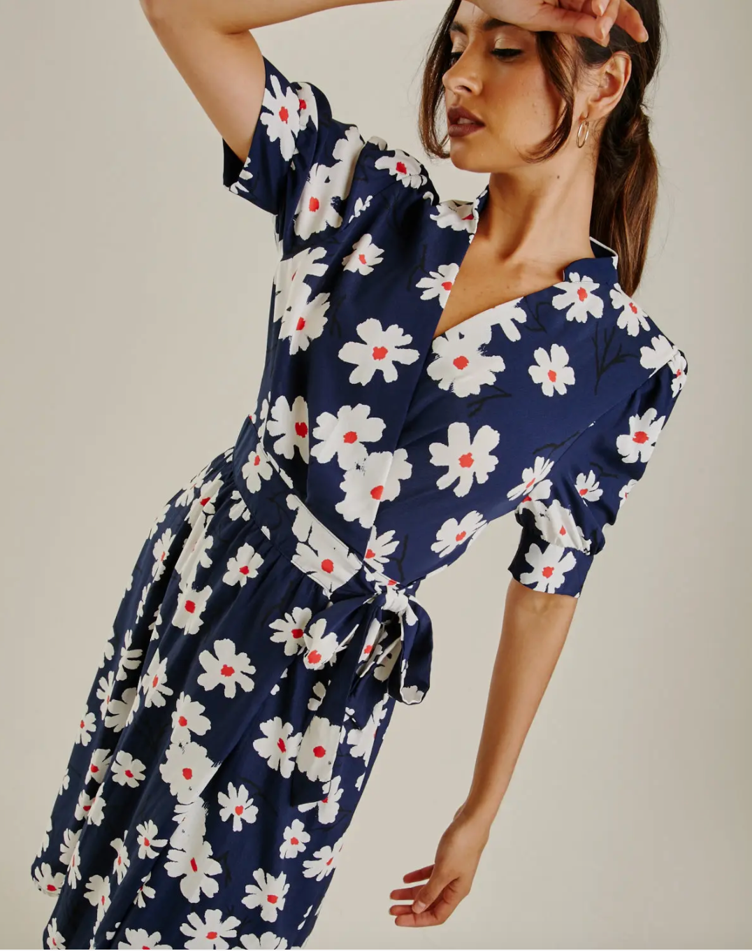Daisy Printed Wrapped Hem Dress | Dark Blue