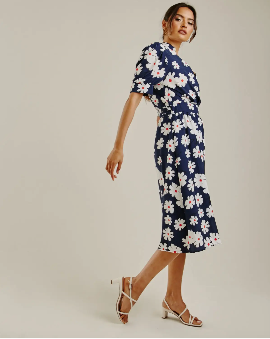 Daisy Printed Wrapped Hem Dress | Dark Blue
