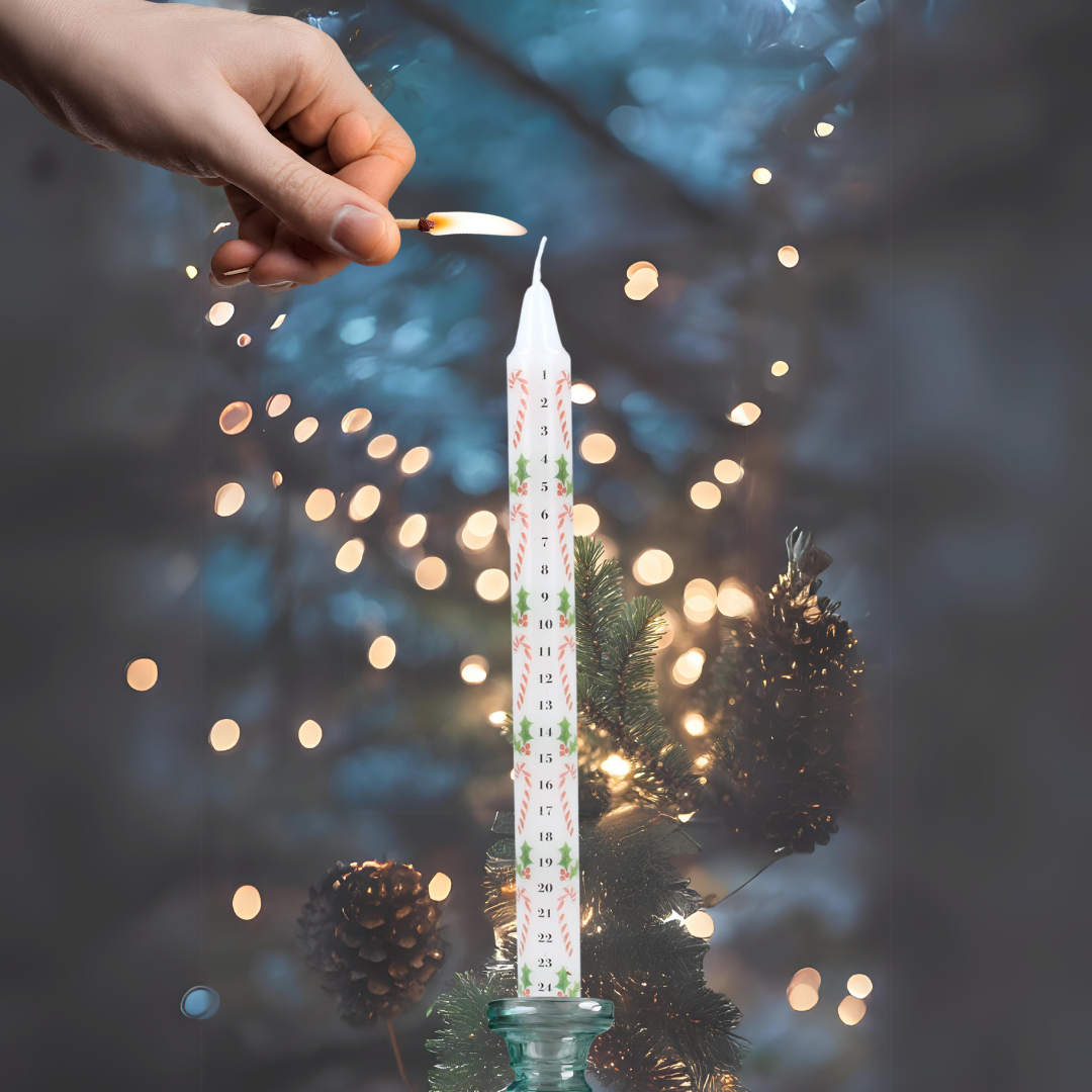 Holly & Candy Cane Advent Candle