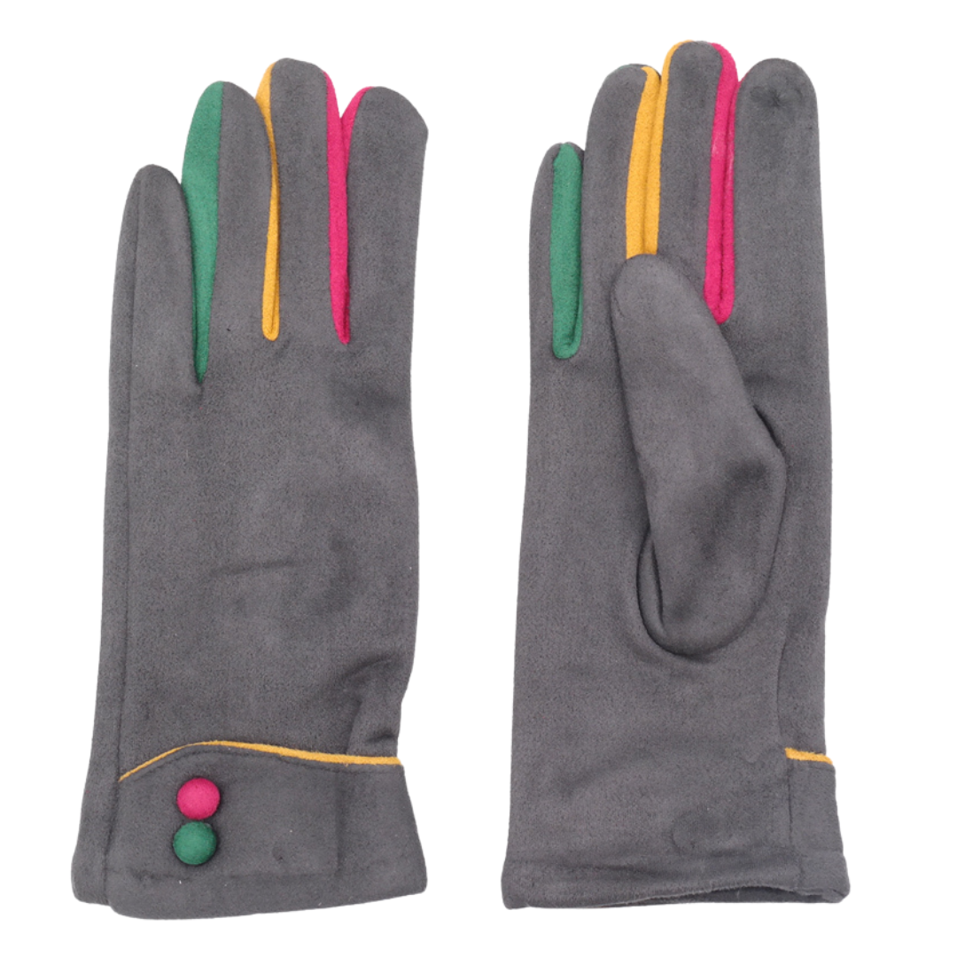 Grey Multi-Coloured Button Gloves