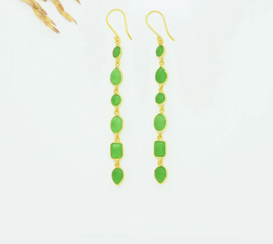 Green Chrysoprase Long Dangle Earrings