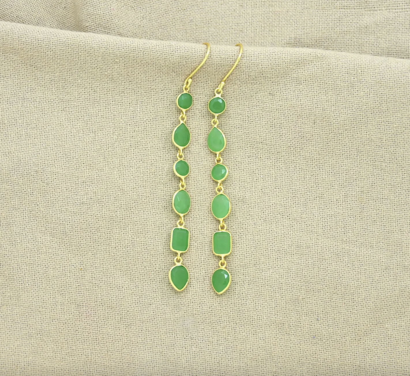 Green Chrysoprase Long Dangle Earrings