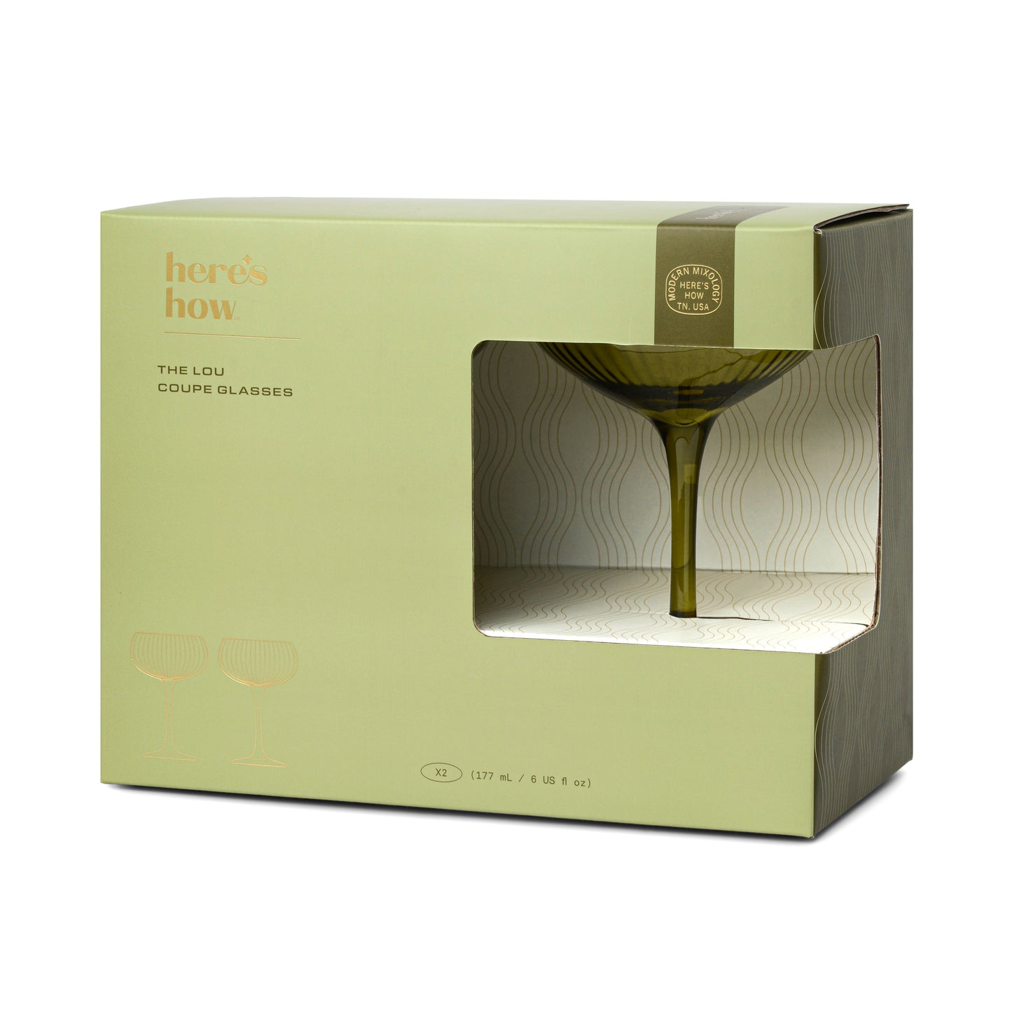 The Lou Coupe Cocktail Glasses |  Set of 2 | Olive Green | Here's How