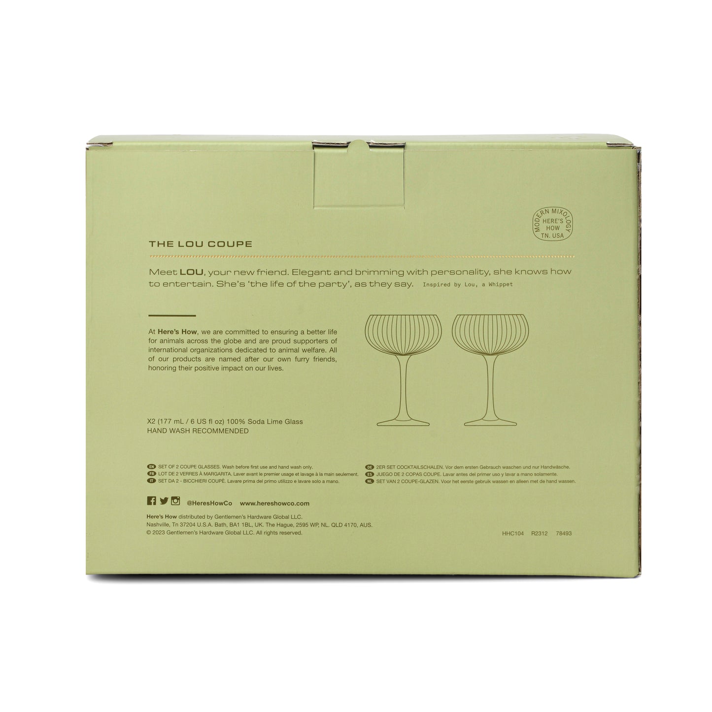 The Lou Coupe Cocktail Glasses |  Set of 2 | Olive Green | Here's How