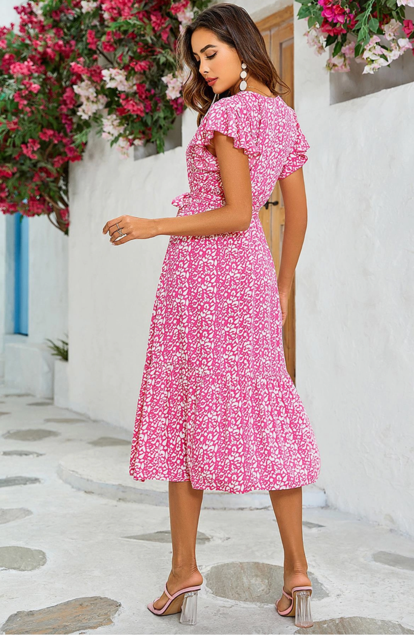 Leopard Print Wrap Dress in Pink
