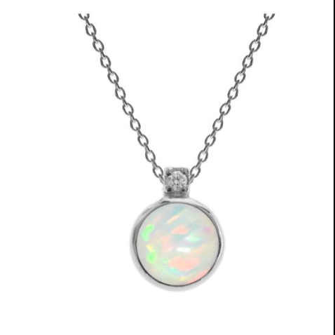 Round White Opalique & Cubic Zirconia Necklace