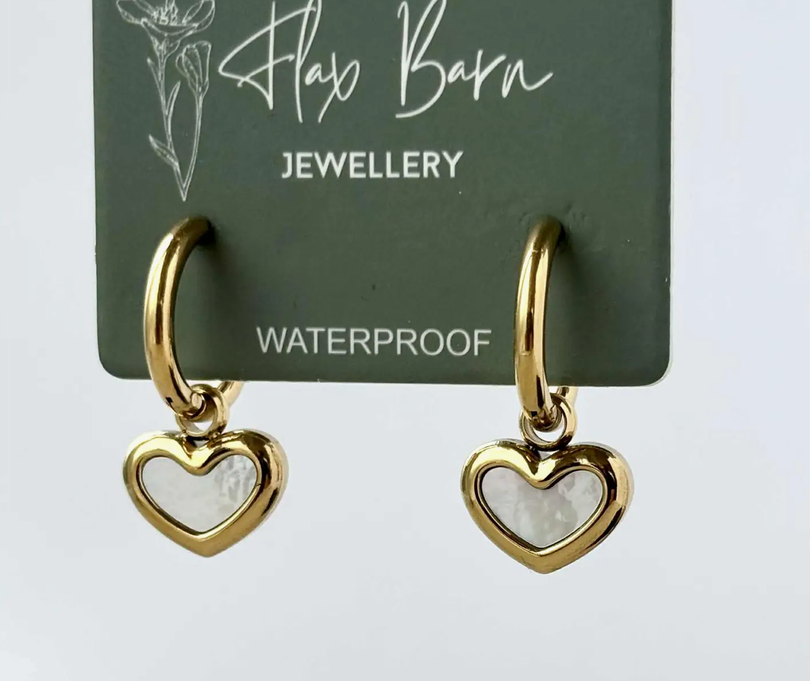 Pearlescent Heart Huggie Earrings | Waterproof Gold Stainless Steel Jewellery