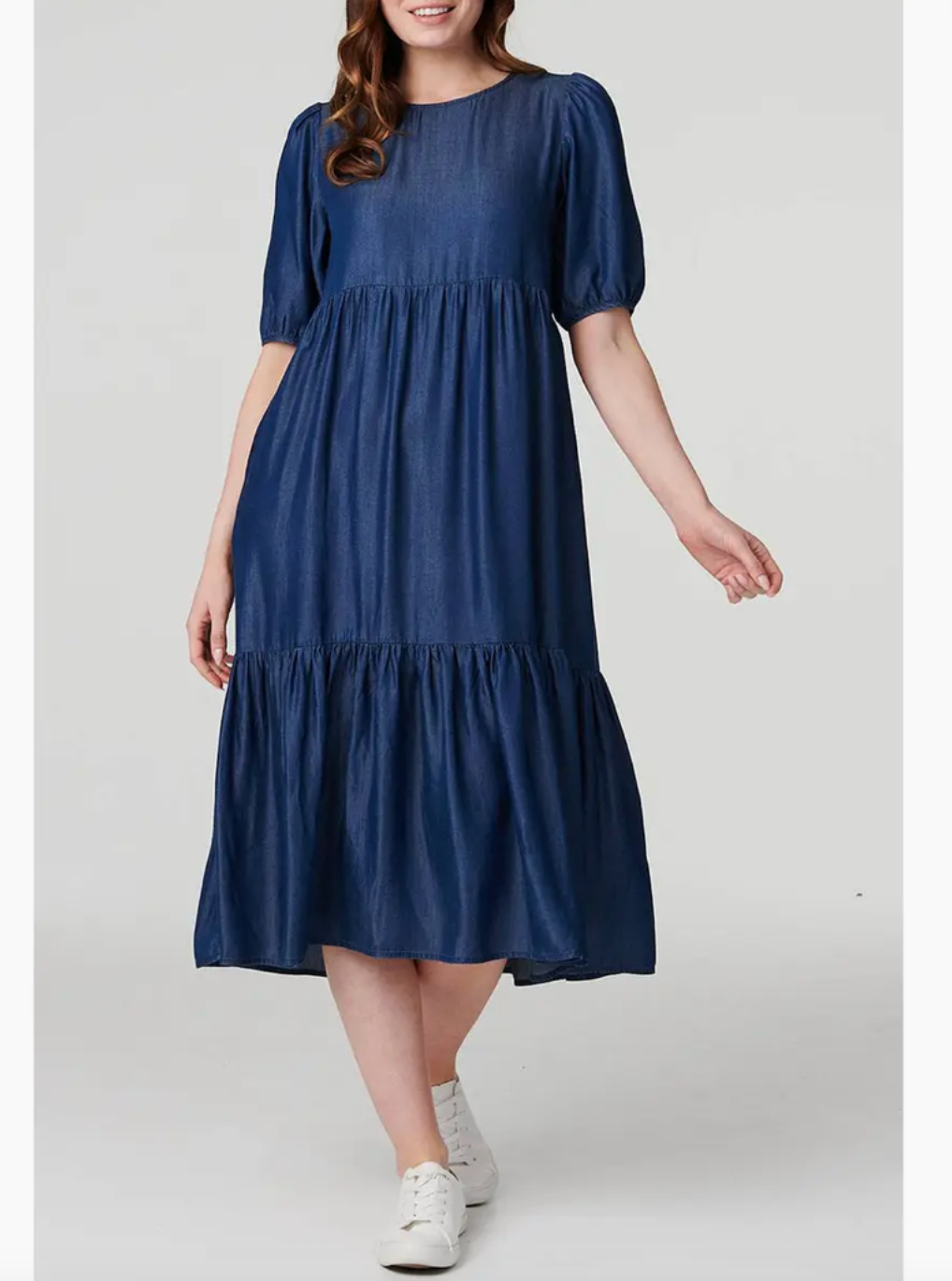 Puff Sleeve Tiered Midi Dress | Denim Blue