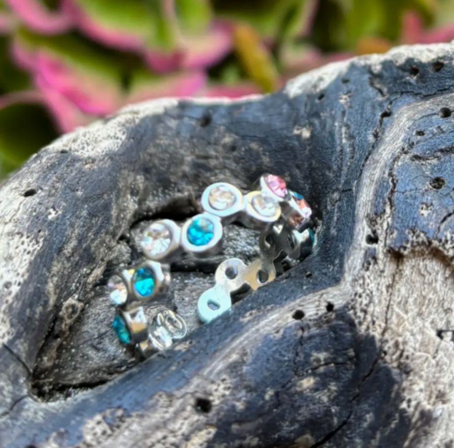 Multi Colour CZ Stackable Ring – Stainless Steel | Adjustable