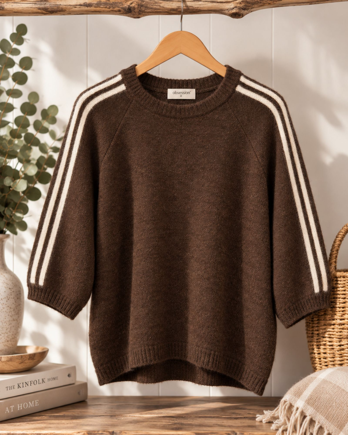 Soft Stripe Sleeve Knit – Chocolate