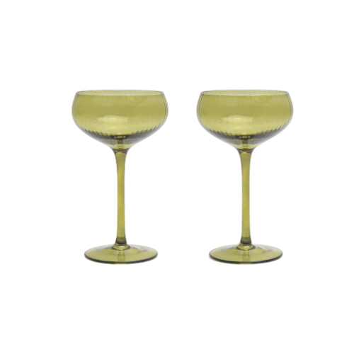 The Lou Coupe Cocktail Glasses |  Set of 2 | Olive Green | Here's How