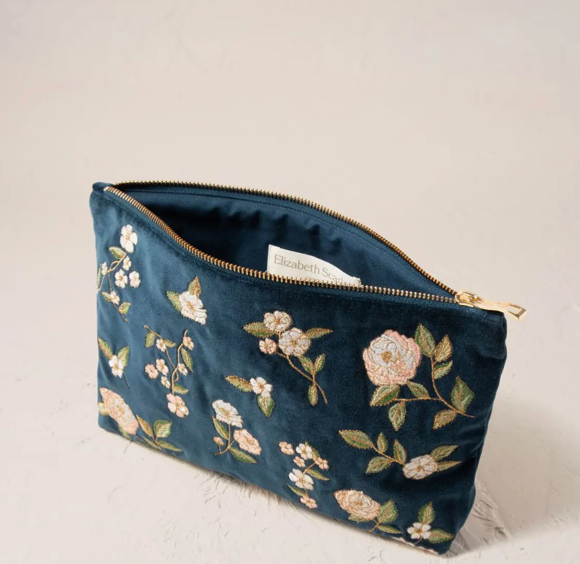 Elizabeth Scarlett Wild Rose Everyday Pouch | Velvet Cosmetic & Travel Pouch