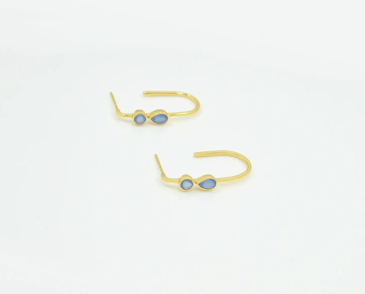 Blue Chalcedony Oblong Hoop Earrings