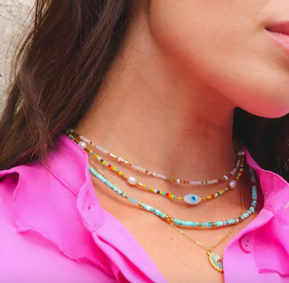 White Agate | Freshwater Pearl | Gold Tone Bead Necklace
