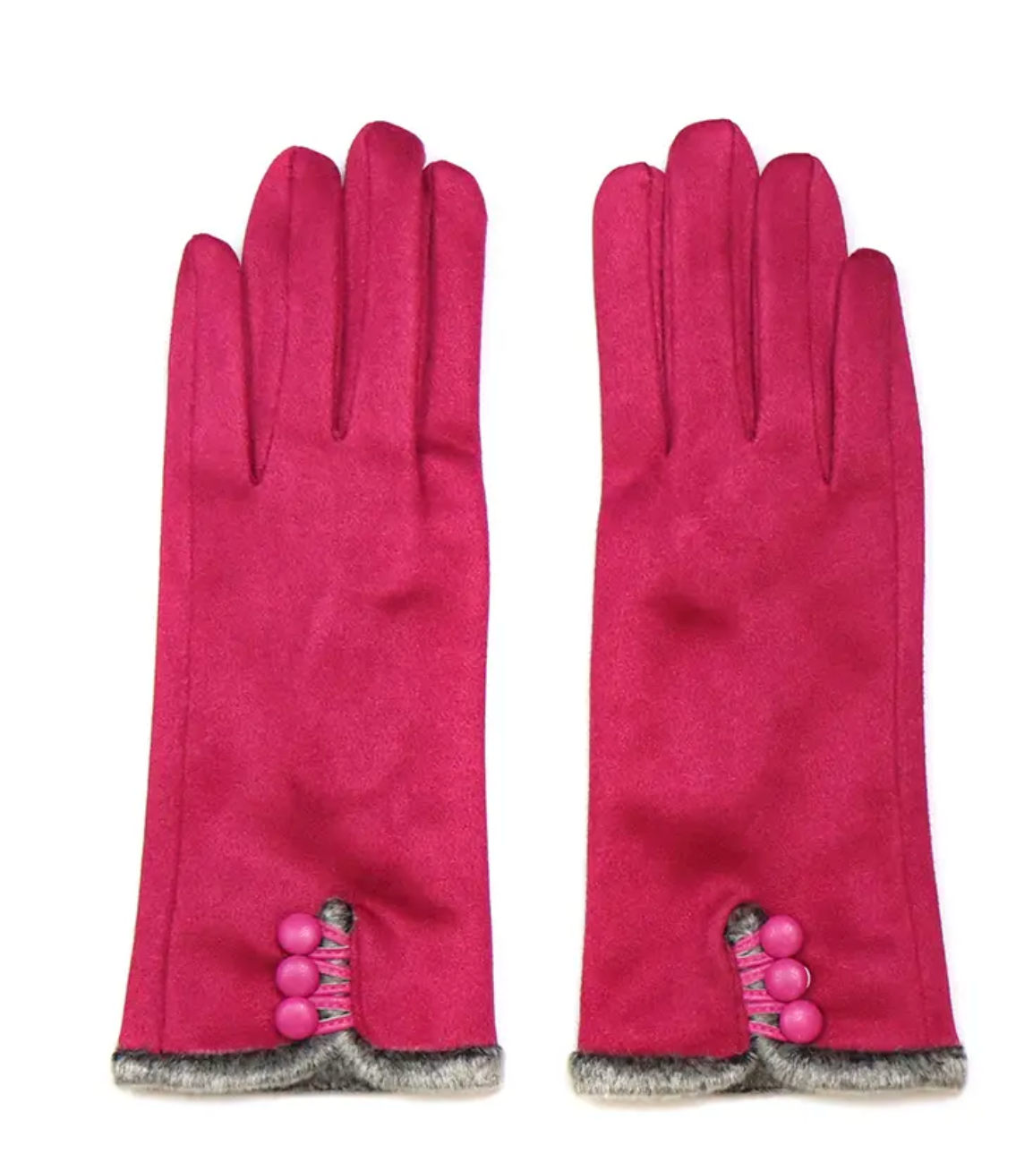 Bright pink faux suede with button detail gloves