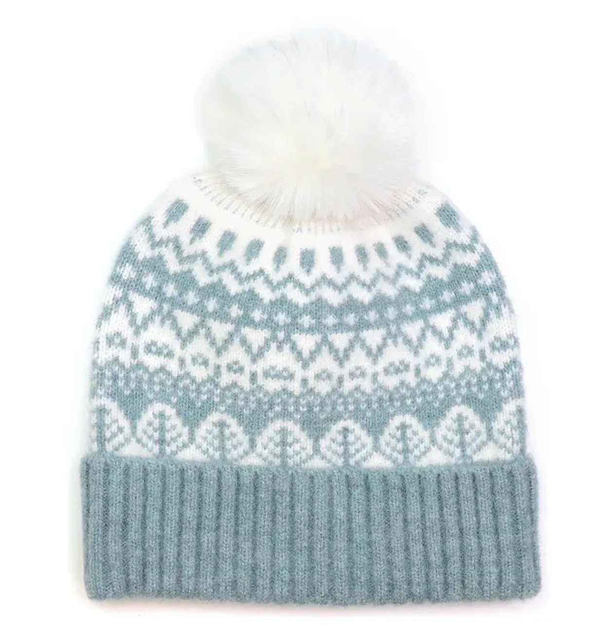 Cosy Duck Egg Blue Fair Isle Bobble Hat