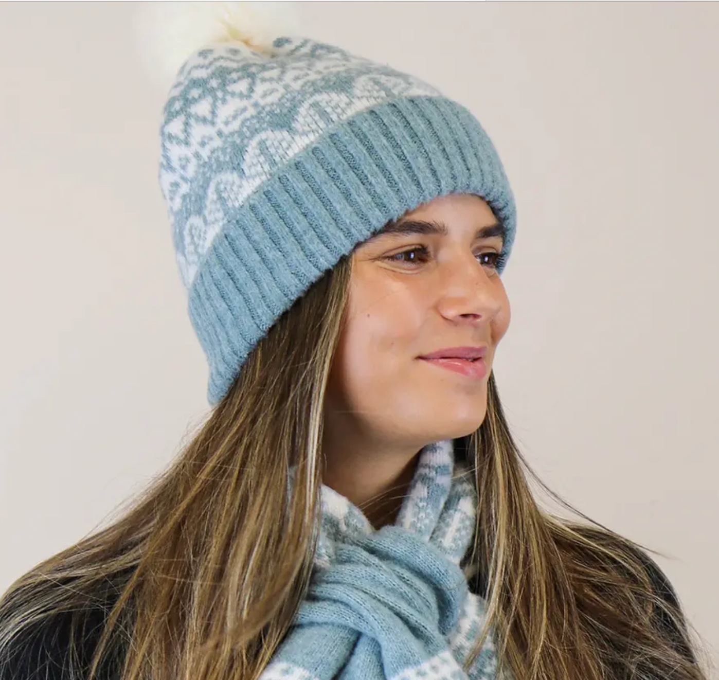 Cosy Duck Egg Blue Fair Isle Bobble Hat