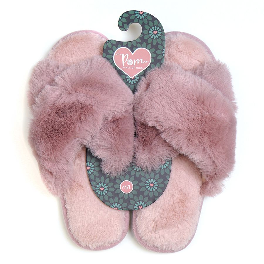 Dusky Pink Criss-Cross Fluffy Slippers