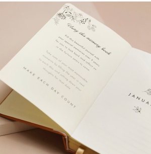 Inside page of 'thought a day' five year journal depicting writing and a the month of January