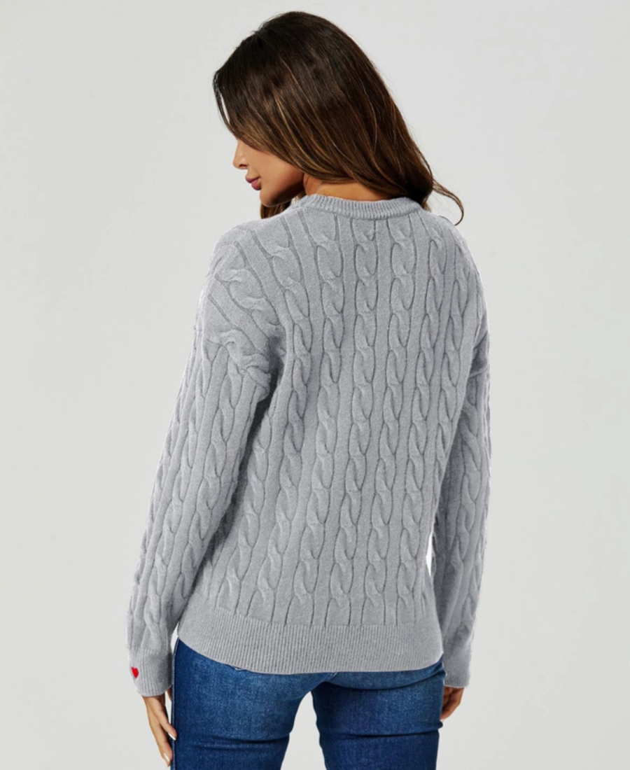 Red Little Hearts Detail Cable Knit Jumper | Grey