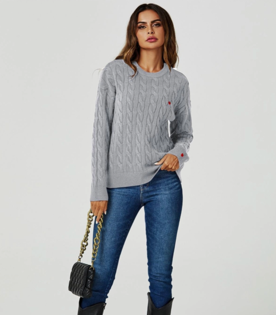 Red Little Hearts Detail Cable Knit Jumper | Grey