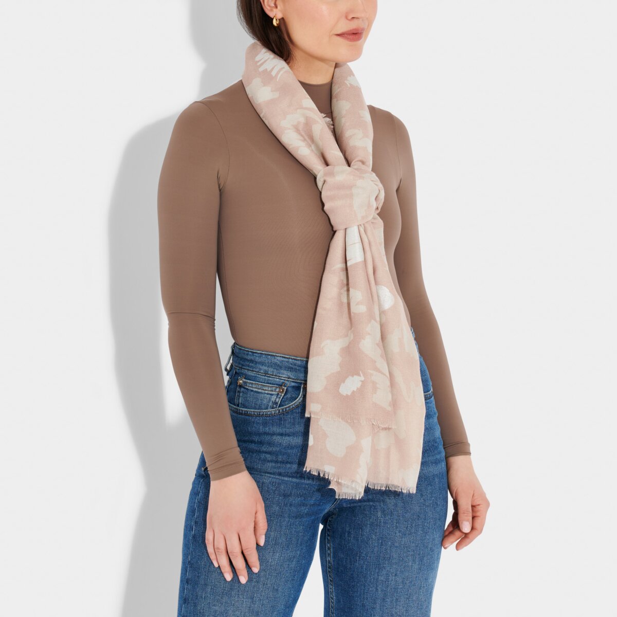 Katie Loxton | Large Leopard Print Metallic Scarf | Dusky Pink