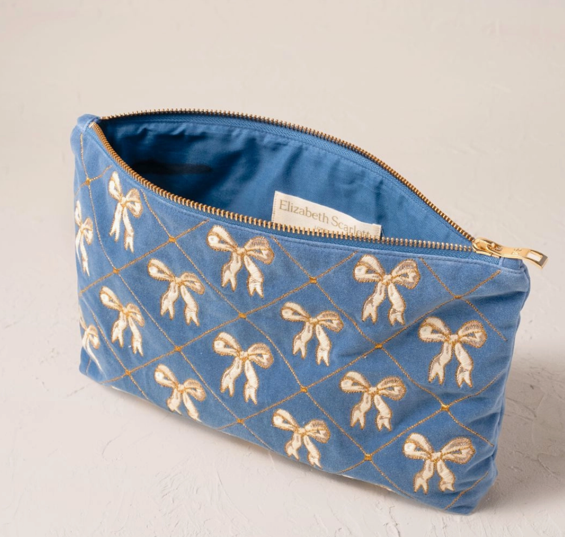Elizabeth Scarlett Lattice Bow Everyday Pouch | Velvet Cosmetic & Travel Pouch
