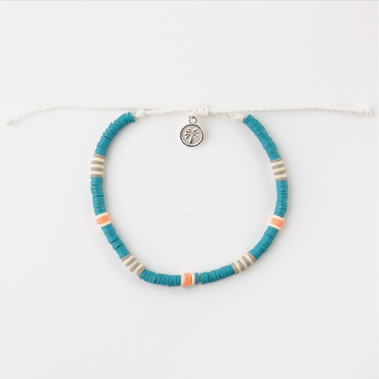 Lucky Bay Clay Beaded Anklet - Teal & Orange