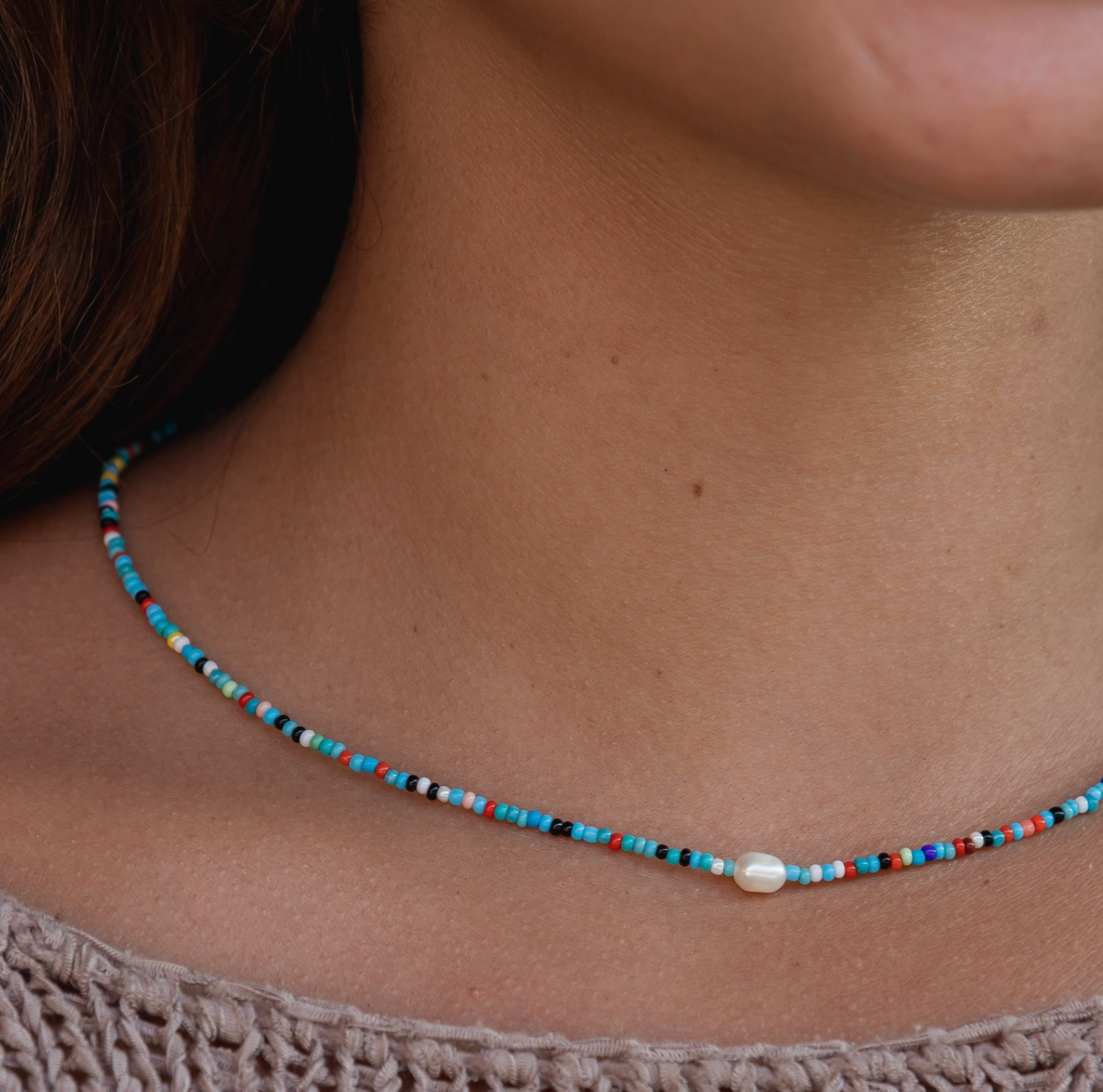 Matira Freshwater Pearl Beaded Surfer Necklace