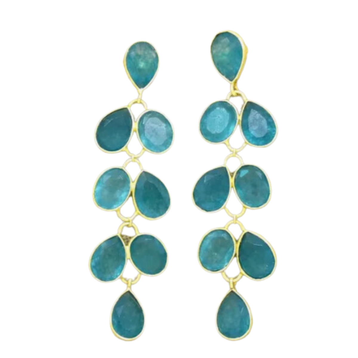 Neon Blue Jade & Gold Chandelier Drop Earrings