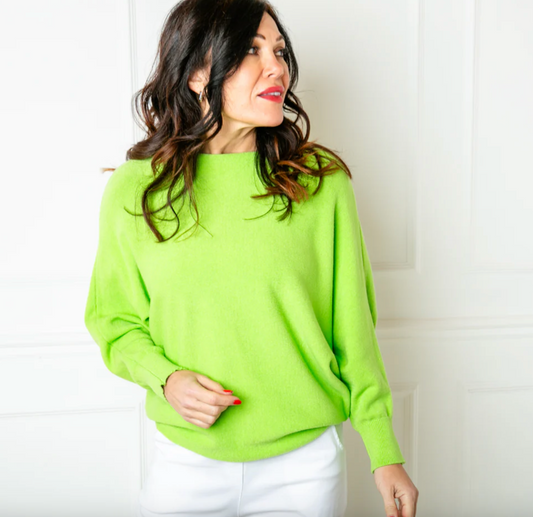 Pearl Back Batwing Jumper | Lime Green