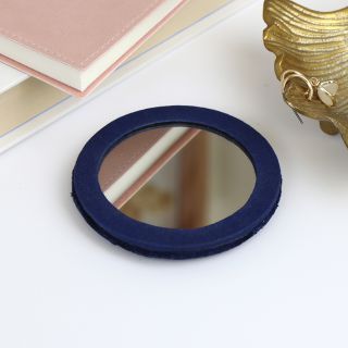 Navy velvet and embroidered bee compact handbag mirror