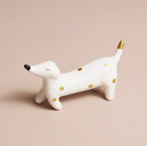 Sausage Dog with Gold Spots Ring Holder