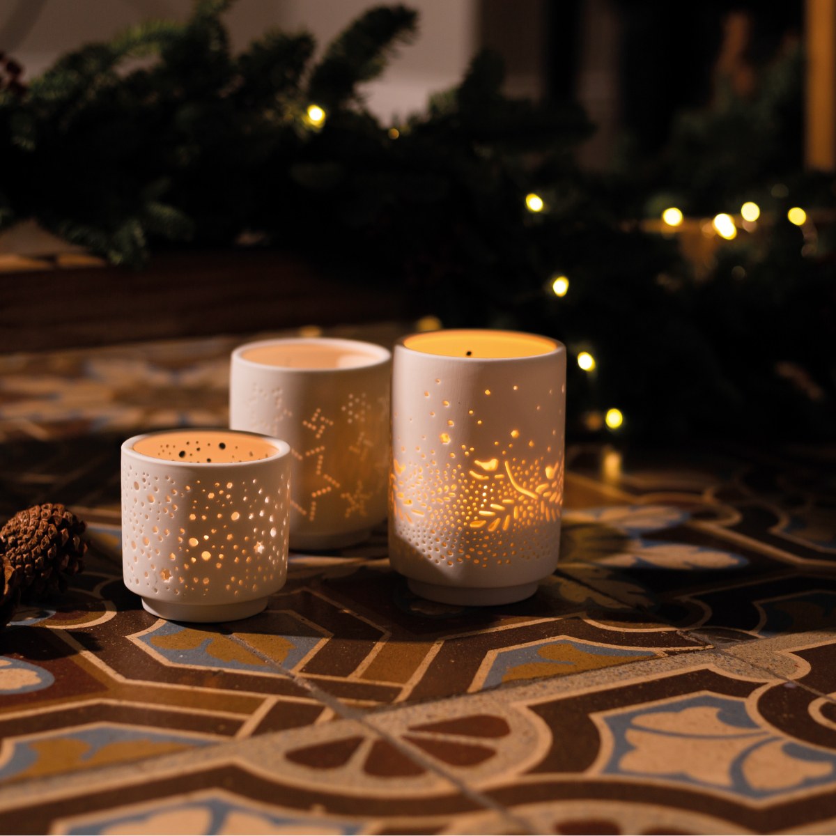Set of 3 White Porcelain Tealight Holders