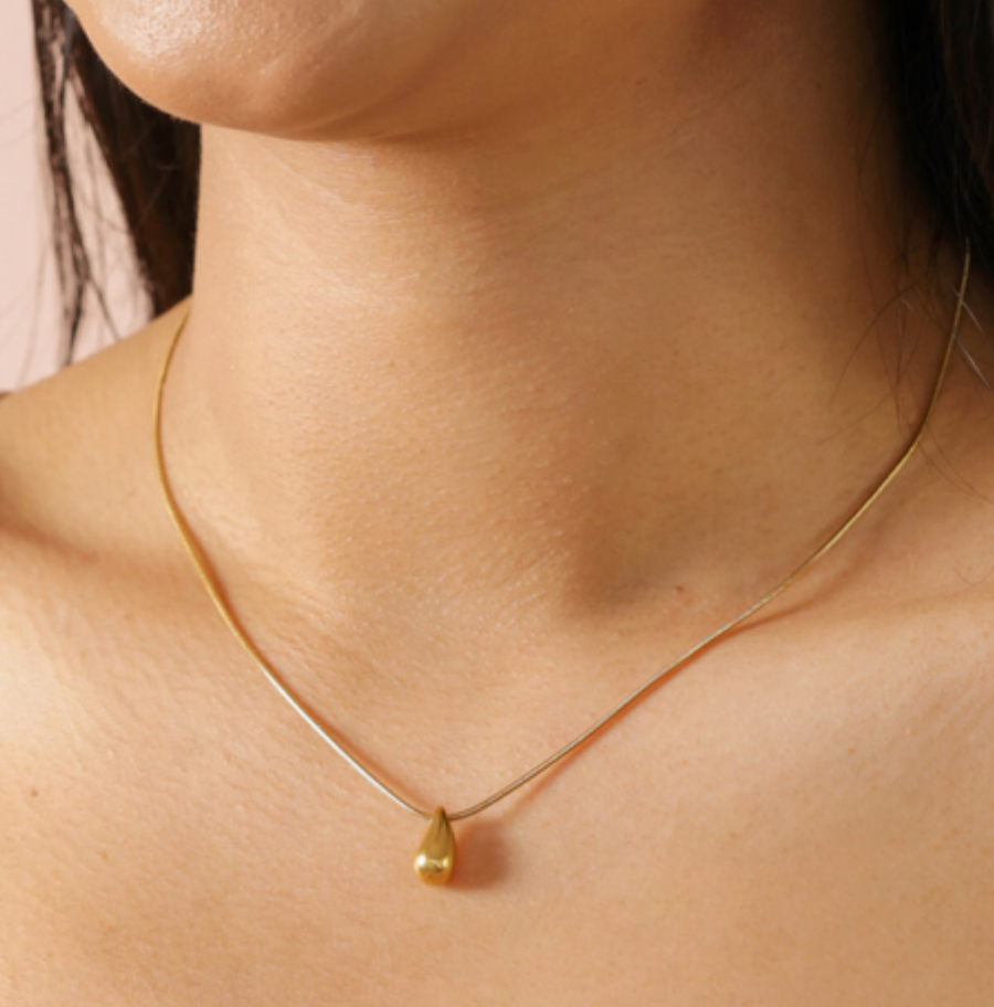 Simple Teardrop Pendant Necklace | Stainless Steel | 14ct Gold Plate